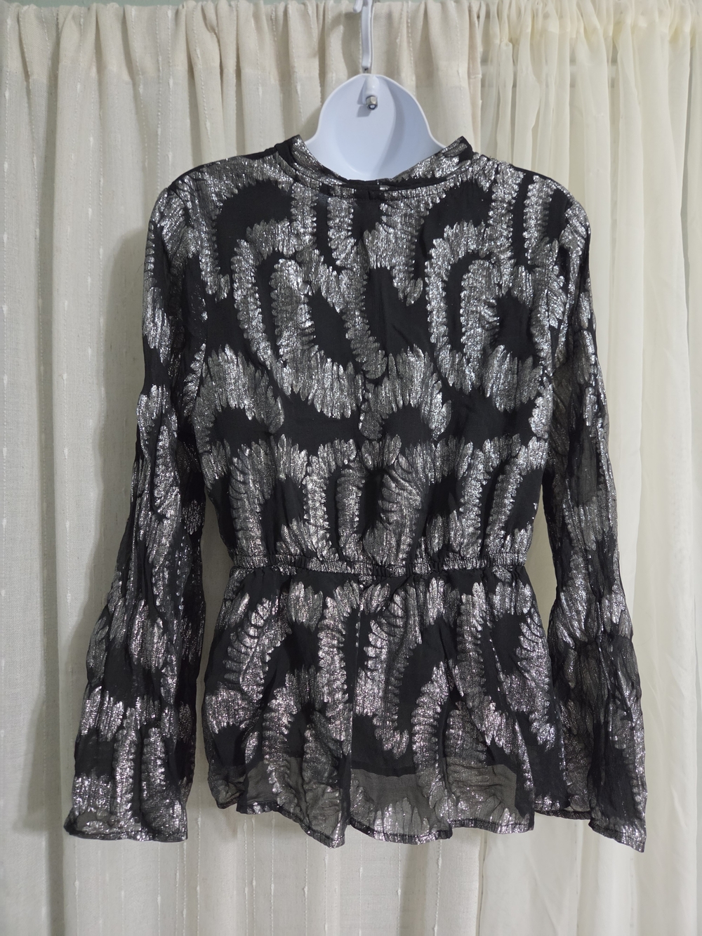 Kaktus Black & Silver Tie-Front Metallic Blouse - Picture 5 of 8